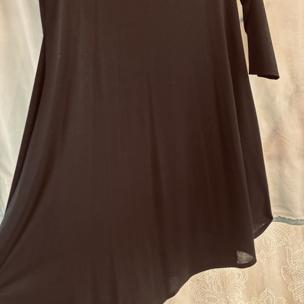 L&B Lucky Blessed tent swing dress SMALL Black Knit Pocket Dress stretch 3/4 - Picture 4 of 9